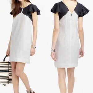 J.CREW black white OMBRE Flutter Sleeve DRESS Dip Dye LINEN Shift XL Like New